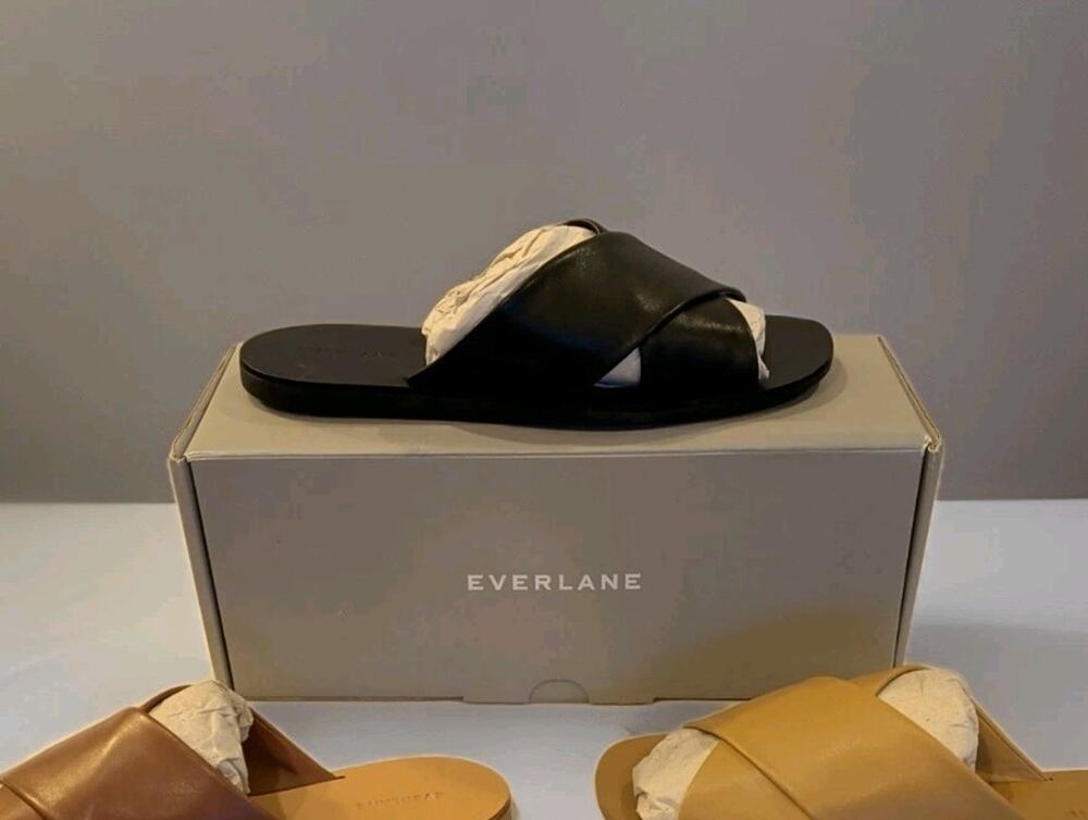 NEW Everlane THE DAY black Leather CROSSOVER SANDAL Sz 9